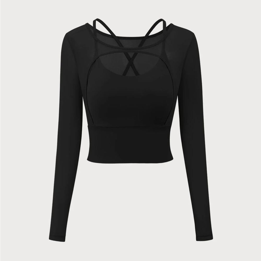 Berlook Activewear Black Cut Out Long Sleeve Top--Light Support - Picture 5 of 7